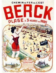 Affiche vintage Chemins de fer de l’Est – Berck Plage, scène balnéaire