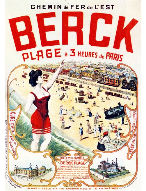 Affiche vintage Chemins de fer de l’Est – Berck Plage, scène balnéaire