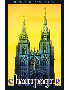 Affiche ancienne Chemins de fer de l’Est représentant une cathédrale stylisée