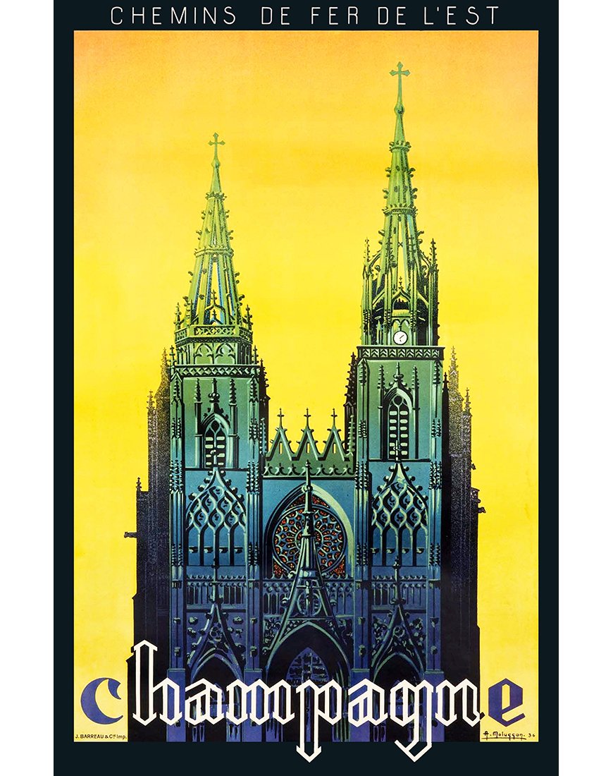 Affiche ancienne Chemins de fer de l’Est représentant une cathédrale stylisée