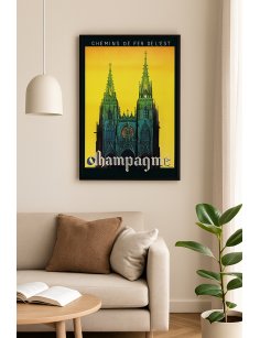Affiche vintage Chemins de fer de l’Est Champagne en situation décorative