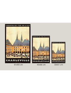 Affiche Charleville en 3 formats encadrés sur mur blanc