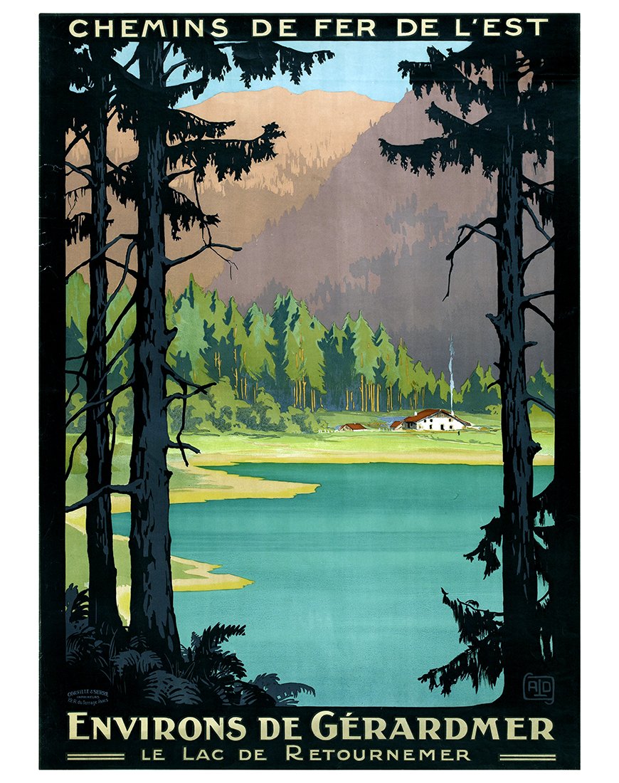 Affiche ancienne illustrant le lac de Retournemer près de Gérardmer