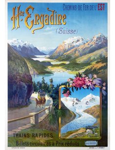 Affiche ancienne représentant la Haute Engadine en Suisse