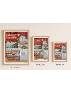 Affiche "Italie par le St Gothard" en trois formats côte à côte (61x88 cm, 43x62 cm, 33x48 cm)