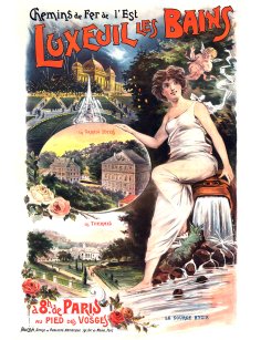Affiche ancienne Luxeuil-les-Bains – Vue complète avec source Hygie