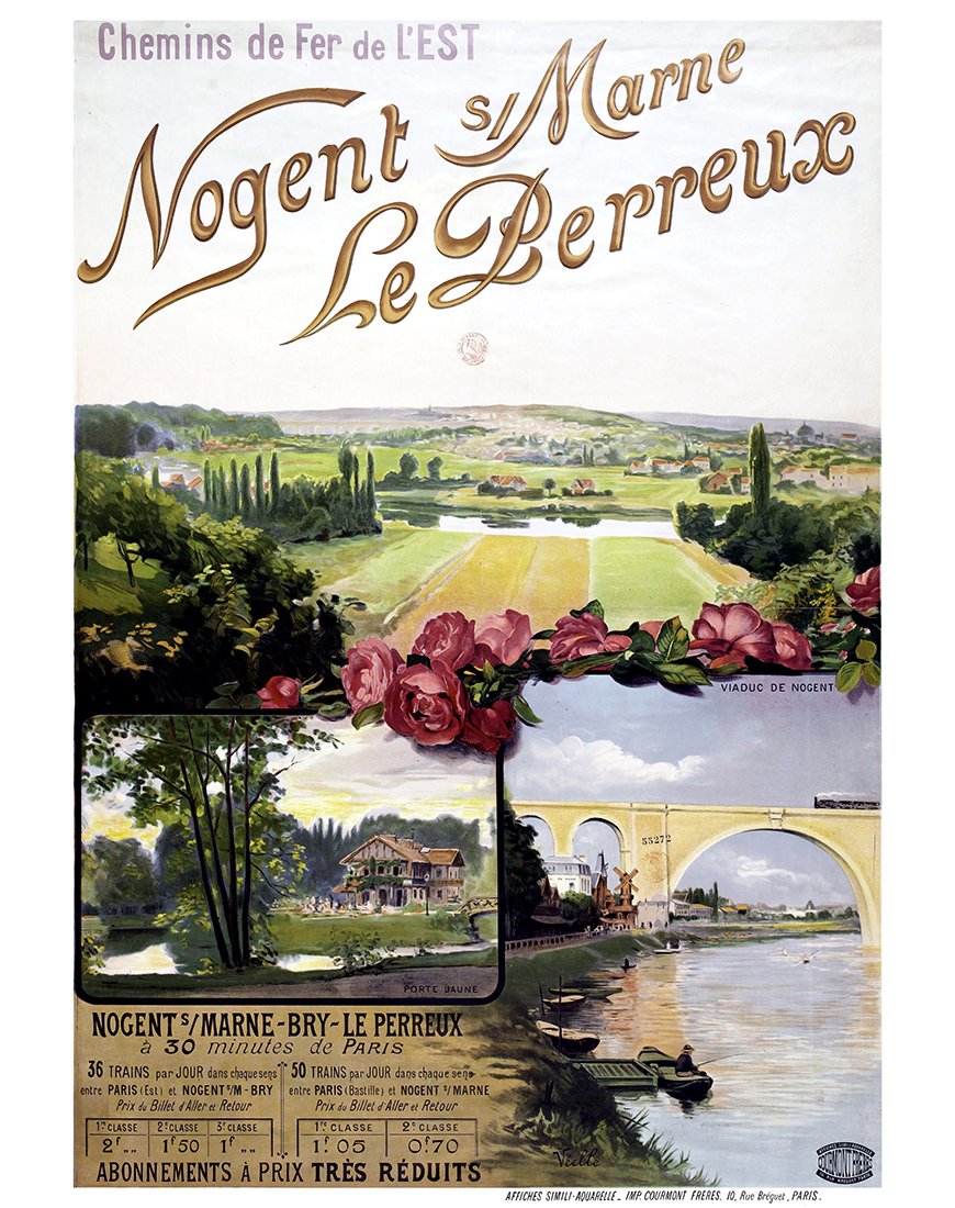 Affiche ancienne Chemins de fer de l’Est – Nogent-sur-Marne et Le Perreux