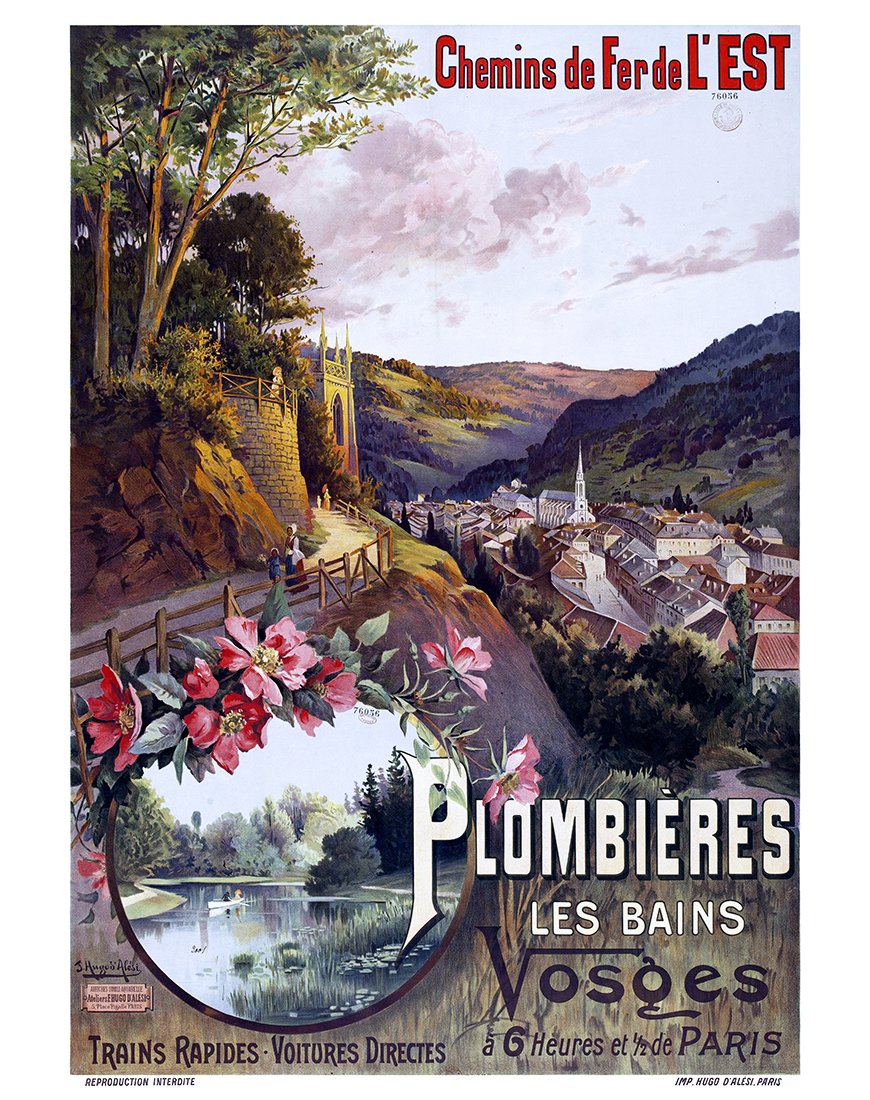 Affiche ancienne Plombières-les-Bains des Chemins de fer de l’Est