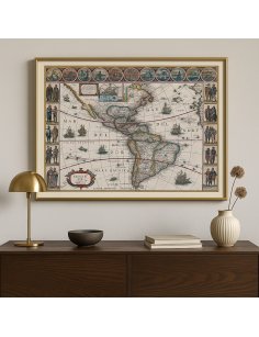 Carte ancienne de l’Amérique encadrée dans un intérieur élégant