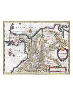 Carte ancienne de l’Amérique centrale de 1635 avec reliefs et détails topographiques