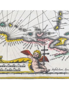 Cartouche décoratif d’époque baroque – carte ancienne Caraïbes 1636