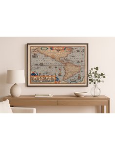 Carte ancienne de l’Amérique encadrée dans un intérieur élégant
