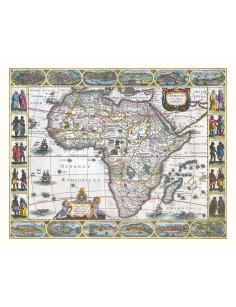 Carte ancienne de l’Afrique datant de 1623, avec scènes indigènes et bordures illustrées