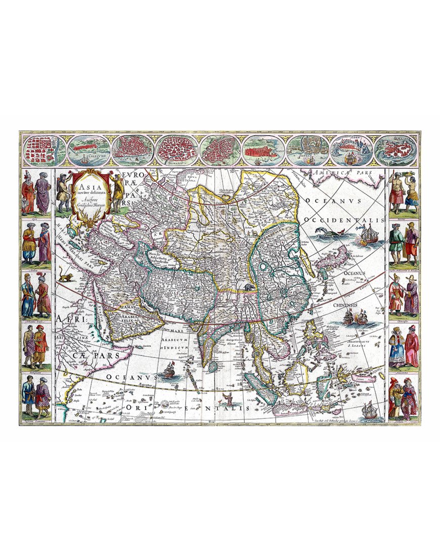 Carte ancienne centrée sur l'Asie de 1664 par Willem Blaeu, vue complète et détaillée