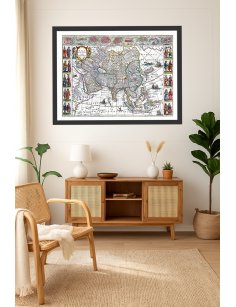 Carte ancienne de l'Asie de 1664 par Blaeu mise en situation dans un intérieur élégant pour décoration murale