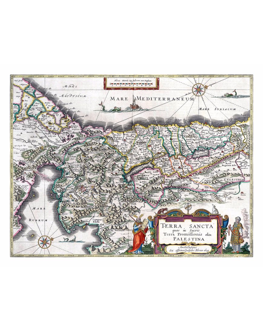 Carte ancienne de la Palestine (Terra Sancta), 1629 par Willem Blaeu