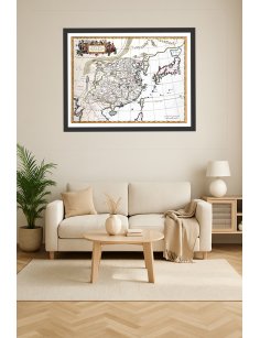 Mise en situation murale de la carte ancienne Imperii Sinarum (Chine) de 1655