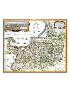 Carte ancienne de la Prusse réalisée en 1684 par Nicolas Visscher, avec plan de Koenigsberg