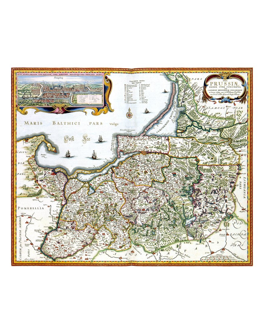 Carte ancienne de la Prusse réalisée en 1684 par Nicolas Visscher, avec plan de Koenigsberg