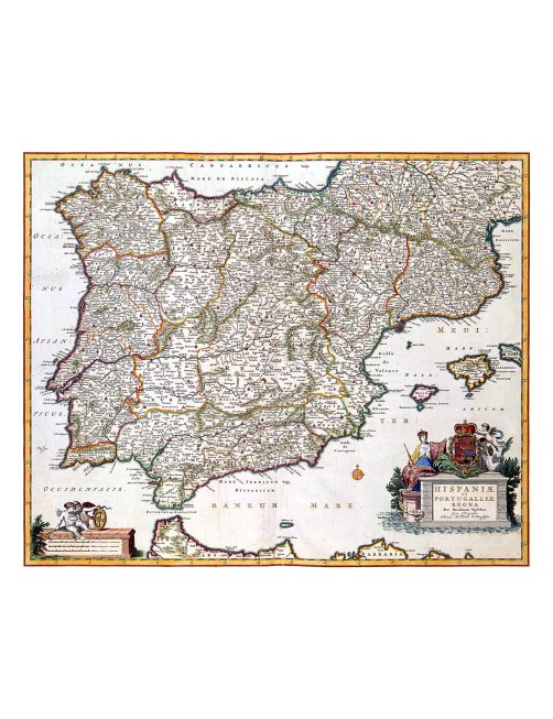 Carte ancienne de la péninsule Ibérique (Espagne et Portugal) par Visscher, 1681