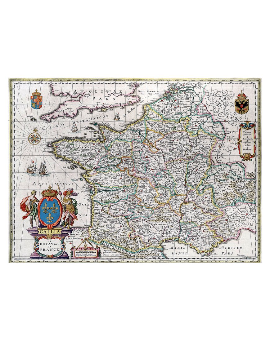 Carte ancienne du Royaume de France par Willem Blaeu (1661)