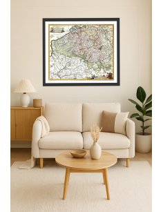 Carte ancienne de Belgique 1684 encadrée dans une décoration murale contemporaine