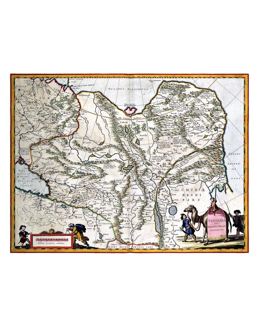 Carte ancienne de la Tartarie en 1635 par Willem Blaeu, reproduction fidèle