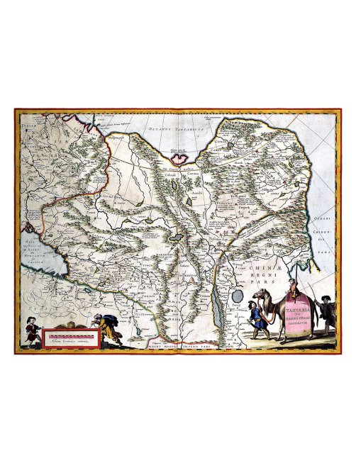 Carte ancienne de la Tartarie en 1635 par Willem Blaeu, reproduction fidèle
