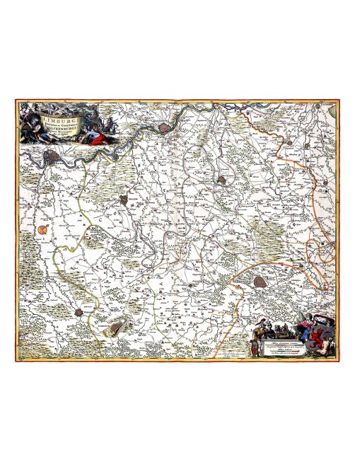 Carte ancienne du Limbourg gravée en 1680 par Nicolas Visscher, vue d’ensemble