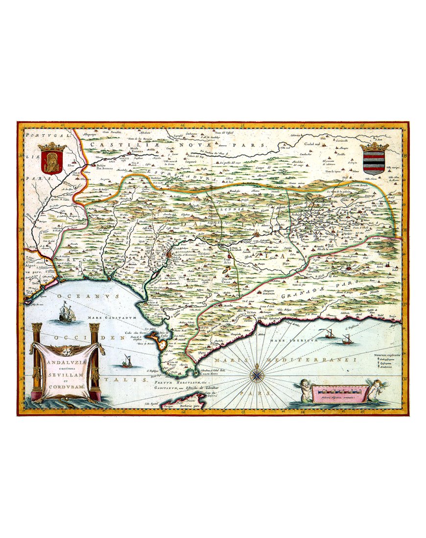 Carte ancienne de l’Andalousie réalisée en 1635 par Willem Blaeu