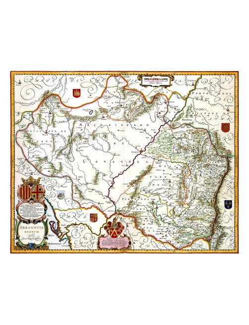 Carte ancienne du royaume d’Aragon gravée par Willem Blaeu en 1638