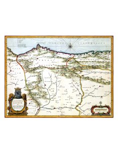 Carte ancienne des Asturies et du royaume de León dessinée par Willem Blaeu en 1630, reproduction historique précise