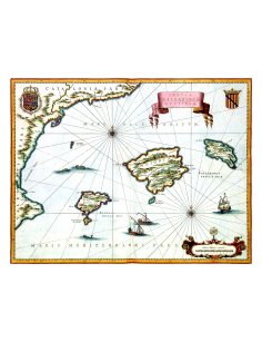 Carte ancienne des Îles Baléares publiée par Willem Blaeu en 1635