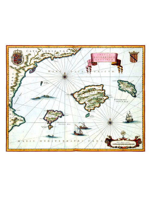 Carte ancienne des Îles Baléares publiée par Willem Blaeu en 1635