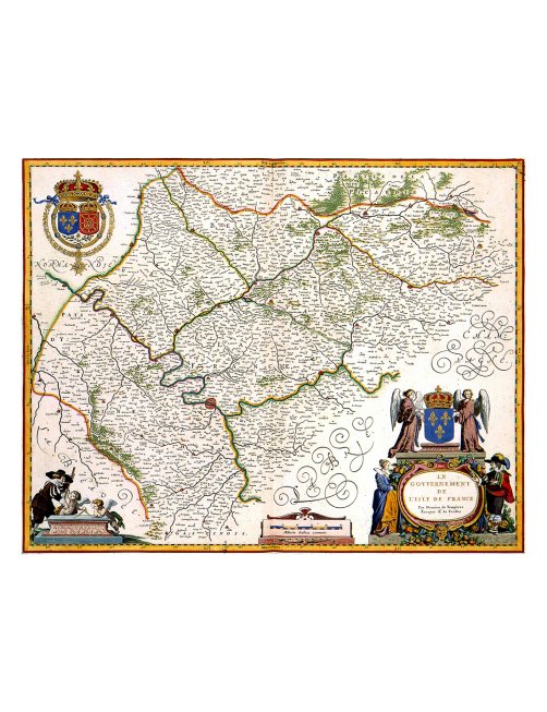 Vue d'ensemble de la reproduction de la carte ancienne de l'Île-de-France de 1635 par Damien de Templeux.