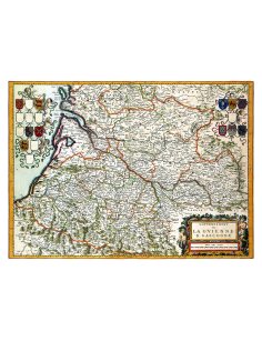Vue d'ensemble de la reproduction de la carte ancienne de Guyenne et Gascogne (1662) par Joan Blaeu.