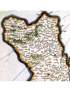 Zoom sur la péninsule du Cotentin sur la carte de Normandie de Willem Blaeu (1635).