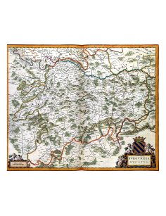 Vue d'ensemble de la reproduction de la carte ancienne de Bourgogne (1662) par Joan Blaeu.