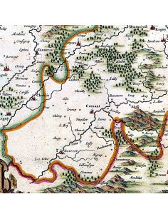 Détail de la région d'Auxerre sur la carte historique de Bourgogne de 1662 par Joan Blaeu.