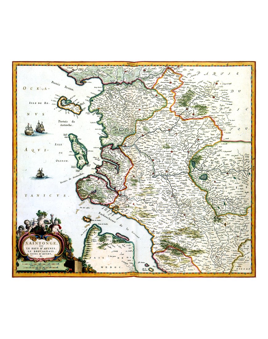 Carte ancienne de la Saintonge, Aunis, Île de Ré et Oléron par Joan Blaeu (1662)