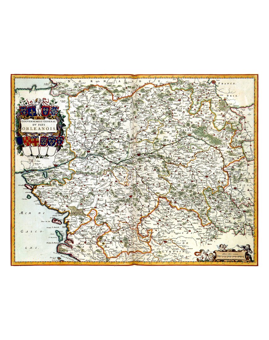 Carte ancienne du Gouvernement Général d'Orléanais, par Joan Blaeu (1662)