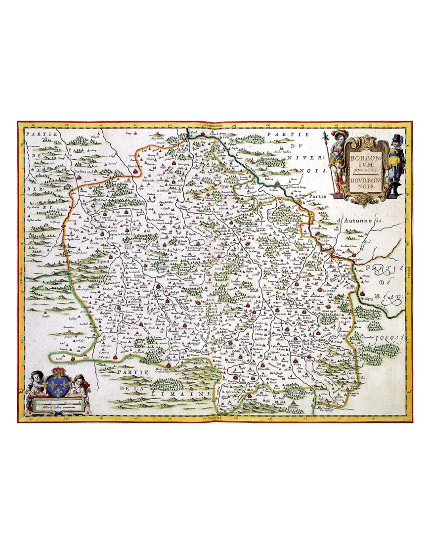 Carte ancienne du Duché de Bourbonnais par Joan Blaeu (1631)