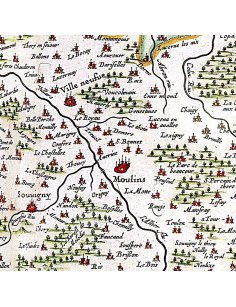 Détail de la région de Moulins sur la carte ancienne du Bourbonnais par Blaeu (1631)