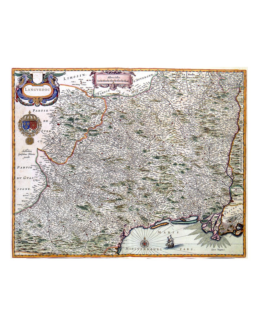 Carte ancienne du Languedoc et de ses environs par Willem Blaeu (1631)