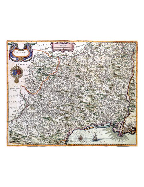 Carte ancienne du Languedoc et de ses environs par Willem Blaeu (1631)