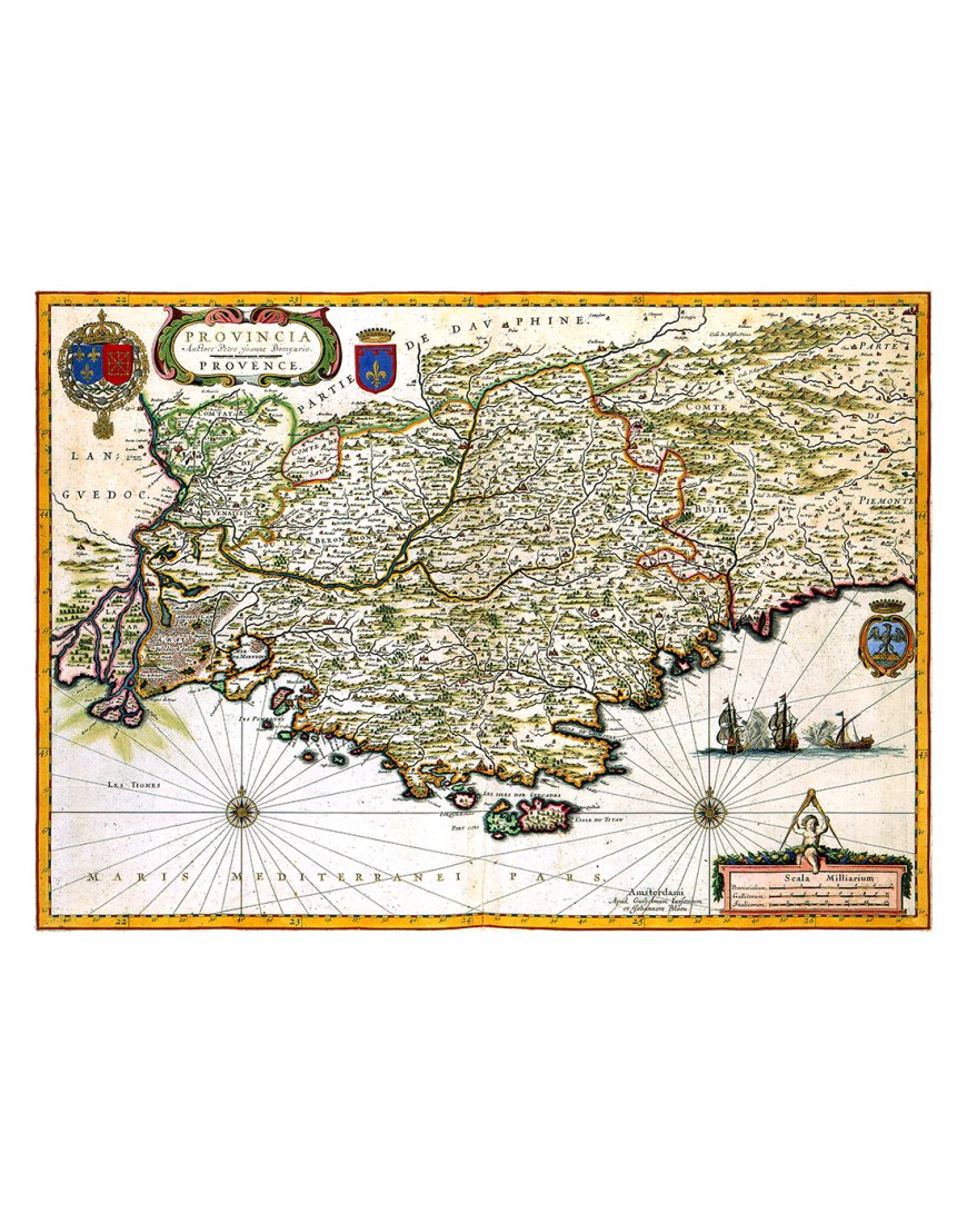 Carte ancienne de la Provence, Alpes et Méditerranée par Willem Blaeu (1631)