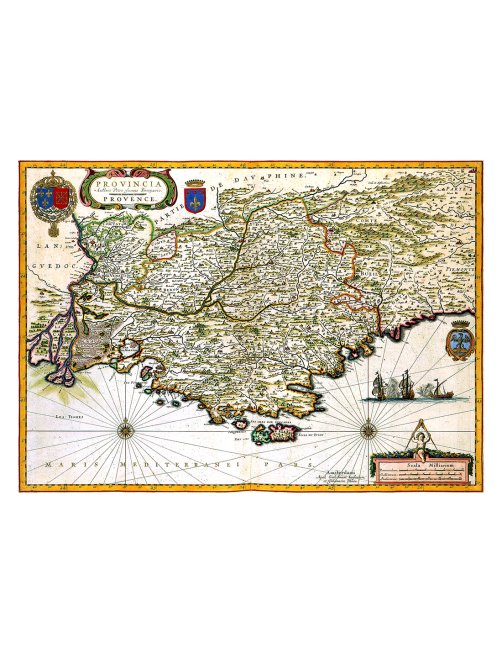 Carte ancienne de la Provence, Alpes et Méditerranée par Willem Blaeu (1631)