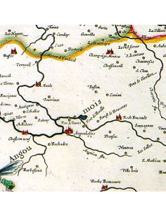 Détail de la région d'Angoulême sur la carte ancienne du Poitou par Willem Blaeu (1635)