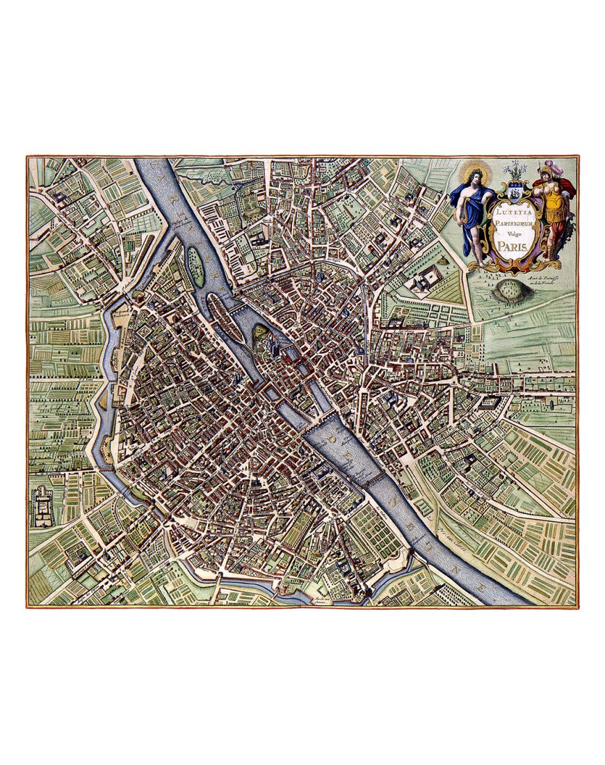Plan ancien détaillé de Paris par Johannes Janssonius (1657)