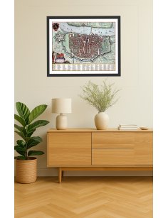 Plan ancien d'Anvers (Antwerpen) par Joan Blaeu (1649) encadré dans un intérieur élégant et historique